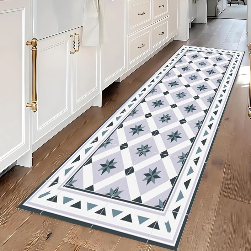Commercial Kitchen Tile - Tappeto Runner con Stampa Geometrica Blu